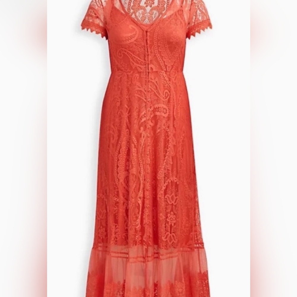 Elegant Coral Lace Dress